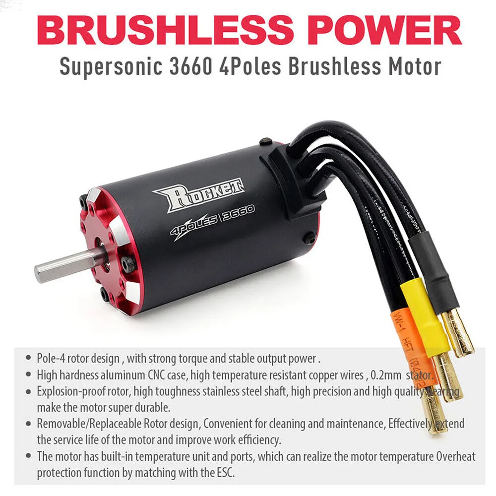 Rocket V2 supersonic 3660 4 poles & built -in Temperature sensor& sensor port shaft 3.175mm 3600kv – RC Motors