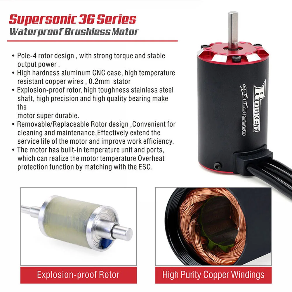 Rocket V2 supersonic 3660 4 poles & built -in Temperature sensor& sensor port shaft 3.175mm 3600kv – RC Motors