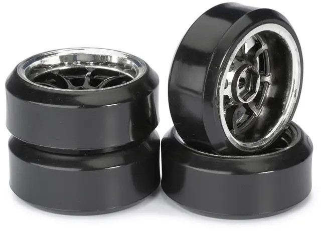 Wheel Set Drift LP " 9 Spoke / Profile C" black/chrome 1:10 (4 pcs) – RC Wheels & Tyres